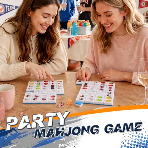 Hollowfly 2 Player Mahjong Block Set with Storage Bags 65 Tiles 30 mm Mahjong Push Tile Game with Sports Pattern No DIY Required for Friend Family Game Night Party Gift - style: Sports