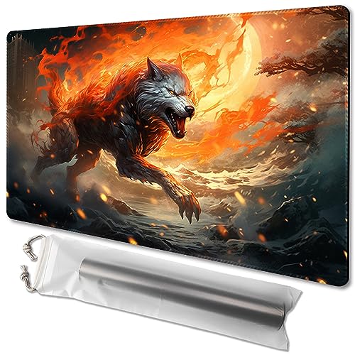 MTG Playmat Size 24x14in Free Storage Bags Non-Slip Backing, Ideal for Card Game Enthusiasts TCG Playmat (Ember Rage) - color: Ember Rage