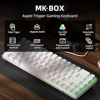MageGee 60% Rapid Trigger Gaming Keyboard, Hall Effect Magnetic Switch, Actuation Point Adjustable, Hot Swappable RGB Backlit Wired Keyboard with Arrow Keys for Win/PC/MAC, White - color: White