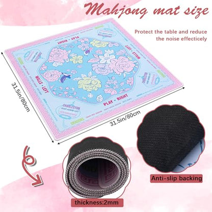 Soulchen 1.2in American Mahjong Tiles Set with Noise Reducing Mat 168 Acrylic Engraved Mahjong Game Tiles with Portable Storage Bags and 4 Dice for Adults Family Friends Collection Travel Game(Pink) - color: Pink