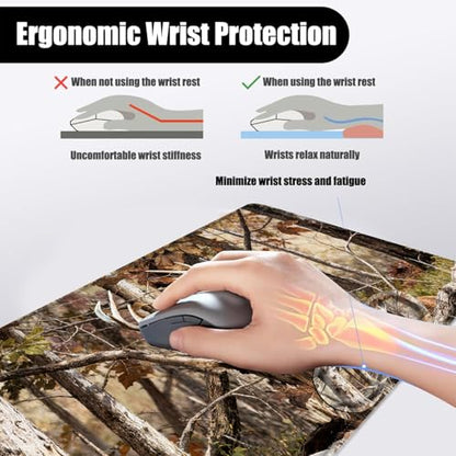 Mouse Pad,Large Desk Mat Set, 4in1 XL Mousepad + Keyboard Wrist Rest+Mouse Wrist Rest+Coaster with Ergonomic Desk Pad for Home Office Table Computer Cover -Camo Forest Deer - color: Camo Forest Deer