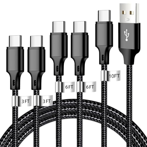 USB A to USB C Charger Cable, 5 Pack [3/3/6/6/10ft] Type C Fast Charging Cord High Data & Transfer Wire Compatible for iPhone 17/16/15 Plus/Pro Max iPad Pro Air Ps5 Controller Samsung Galaxy(Black) - color: Black, style: 5P A2C
