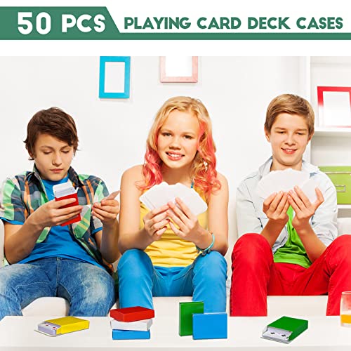 Jexine 50 Pieces Playing Card Box Deck Boxes Empty Playing Case Card Holder Bulk Organize Storage Board Game Box Fits Baseball Trading (Red,Yellow,Green,Blue,White) - color: Red, Yellow, Green, Blue, White
