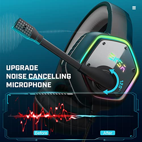 EKSA E1000 USB Gaming Headset for PC, Computer Headphones with Microphone/Mic Noise Cancelling, 7.1 Surround Sound, RGB Light - Wired Headphones for PS4, PS5 Console, Laptop, Call Center - color: RGB