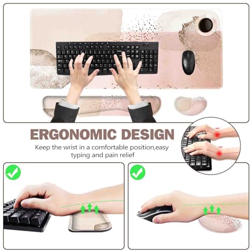 ToLuLu Extended Gaming Mouse Pad, Ergonomic Keyboard Mouse Wrist Rest Set | Large Desk Mat with Stitched Edges, Memory Foam Support Non-Slip Base Mousepad for Home Office Game Study, Gold Art Style - color: Gold Art Style