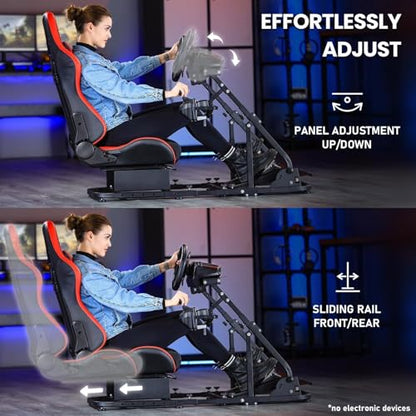 Marada Racing Cockpit with Red Seat Adjustable & Foldable Compatible with Logitech G29, G920, G923, Thrustmaster T80, T150, Wheel, Pedals and Shifter Not Include