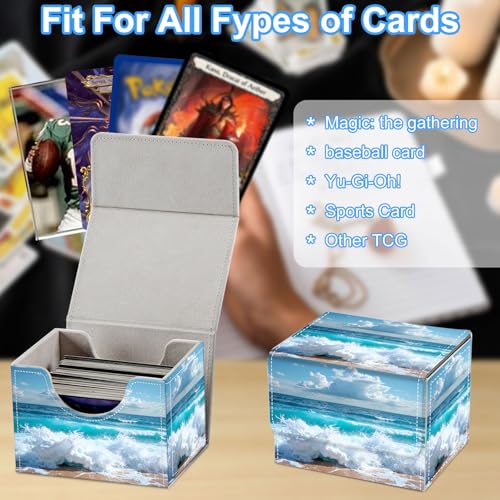 Ocean Wave Deck Box for MTG Commander | Holds 100+ Double-Sleeved Cards | Strong Magnetic TCG Card Case for Collectible Games - color: Ocean Wave