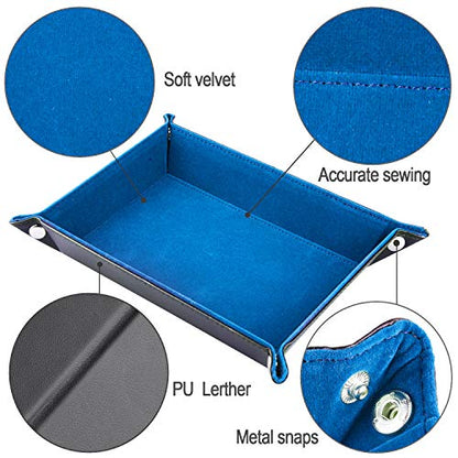 SIQUK Double Sided Dice Tray Folding Rectangle PU Leather and Sky Blue Velvet Dice Holder - color: Sky Blue