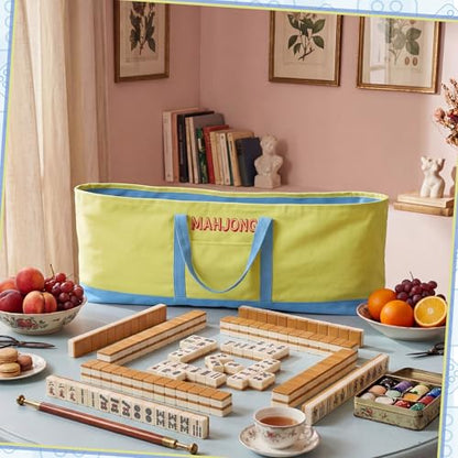 Mahjong Bag for Tiles and Racks Empty American Mahjong Tiles Carrying Tote 31.5 x 12 x 4 Inch Canvas Tile Game Accessory Gift for Pusher Rack Mat Carrying, Case Only(Blue and Lime Green) - color: Blue and Lime Green