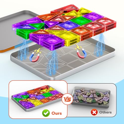 Mini Magnetic Tiles, 45PCS Diamond Pattern Magnetic Tiles Travel Set with Case, Portable Building Toys Creativity Boosting Sensory Toys for Kids Ages 4-8 Toddler Boys Girls Halloween Birthday Gift - style: 45 PCS