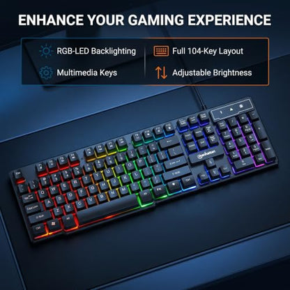 MANHATTAN RGB LED USB Gaming Keyboard - Full Size, Rainbow Backlight, Spill-Resistant, Quiet Keystrokes, 12 Multimedia Function Keys, for Computer, PC, Desktop, Gamer – 3 Yr Mfg Warranty - 180603 - color: Rainbow