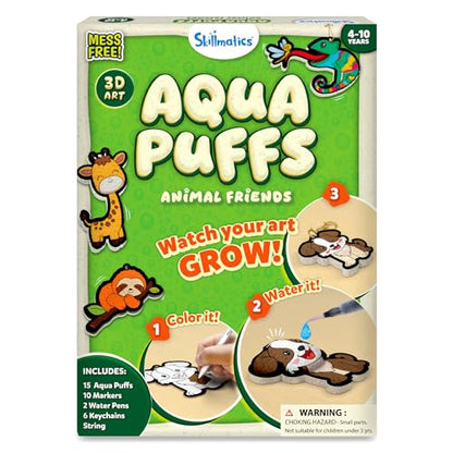 Skillmatics Aqua Puffs - 3D Art Kit, Animals, Mess-Free Paint by Number Craft for Kids, DIY Color Activity, Screen-Free Entertainment, Travel & Creative Gift for Girls & Boys Ages 4, 5, 6, 7, 8, 9, 10 - color: Animals