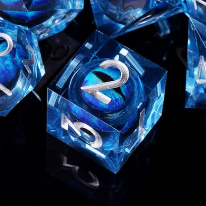 Dragon Eye DND Dice Set, 7 Pcs Liquid Core Resin Sharp Edged Polyhedral D&D Dice for Dungeons and Dragons RPG Role Playing Table Games