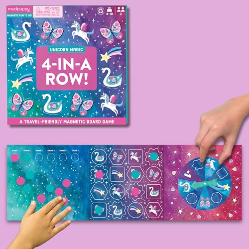 Mudpuppy Unicorn Magic 4-in-a-Row! – Unicorn Version of Travel-Friendly Magnetic Board Game with Adorable Illustrations of Unicorns for Children Ages 5 to 10, 2 Players - style: Unicorn Magic