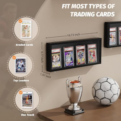 Emfogo Card Display Case, 3 Pack Trading Card Display Frame Wall Mount, Wooden Baseball Card Display Case with Clear View, Graded Sports Card Display for Trading Card Collection (3 Pack-Black) - size: 1-Layer 3 Pack