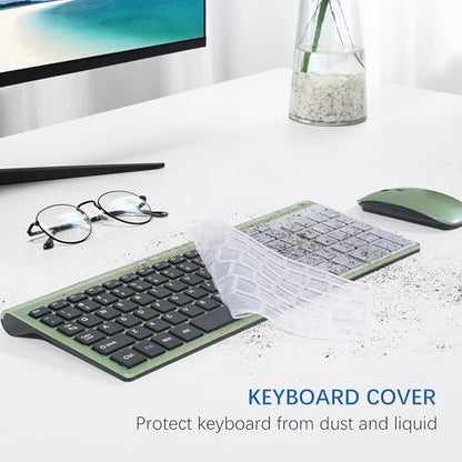 Wireless Keyboard and Mouse Ultra Slim Combo, TopMate 2.4G Silent Compact USB 2400DPI Mouse and Scissor Switch Keyboard Set with Cover, Batteries Included, for PC/Laptop/Windows/Mac - Green Black - color: Green Black