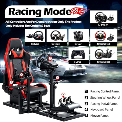 Supllueer Flight Simulator Cockpit with Red Seat Fit for Logitech X52 PRO G29 G920 G923,for Thrustmaster T80 T300RS GT HOTAS Warthog,for Fanatec,Aircraft Steering Wheel Mount Only Stand and Chair
