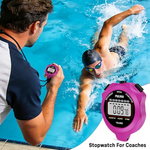Sports Stopwatch Timer, Single Lap Split Digital Stop Watch for Sports Kids Coaches Swimming Running, Purple - color: Purple