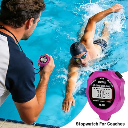 Sports Stopwatch Timer, Single Lap Split Digital Stop Watch for Sports Kids Coaches Swimming Running, Purple - color: Purple