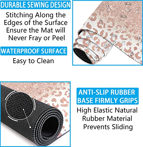 Large Mouse Pad with Wrist Rest, 4-in-1 Wrist Rest for Keyboard and Mouse | Non-Slip Waterproof Desk Mat Set, 35.4"x15.7" Desk Mat+Keyboard Wrist Rest+Mouse Wrist Support+Cup Coaster for Home Office - color: 4Pcs-Rose Gold Leopard
