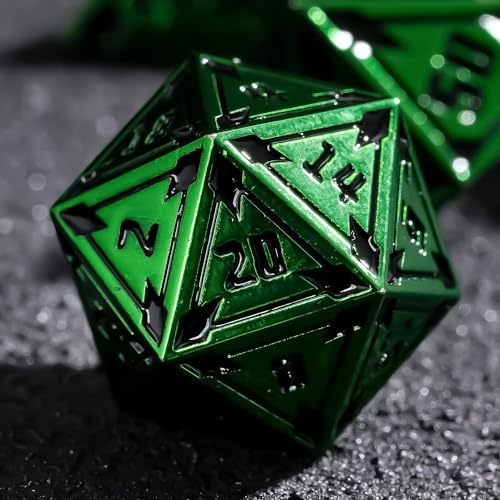 UDIXI Green Metal Dice Set D&D Heavy Metallic DND Dice for Tabletop Games | 7-Pieces, Lozenge Pattern, Zinc Alloy Material, Gorgeous Gift Case, DM Gift, for Dungeons and Dragons Role Playing Games - color: Green