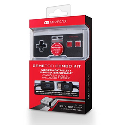 My Arcade GamePad Combo Kit - NES Wireless Controllers + 10 Foot Extension Cable for the NES Classic Edition System - style: Gamepad Combo