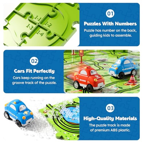 Beby Buty 48PCS Puzzle Race Track Car Set for Toddlers Kids Boys, Toddler Toys Birthday Gifts for 3 4 5 6 Years Old Boys and Girls, Floor Puzzle Tracks Car Toys for Ages 3-5 4-6 - style: 48 PCS City Theme