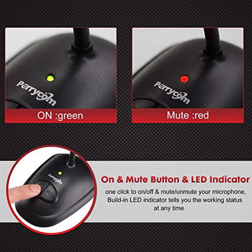 Perrycom USB Computer Microphone, Plug&Play Cardioid Condenser PC Laptop Mic, On/Off and Mute Buttons with LED Indicator, Compatible with Windows/Mac, Ideal for YouTube,Zoom,Recording,Games (6ft)