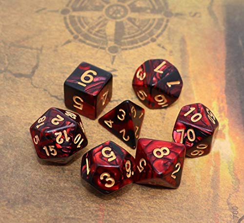 DND Dice Set Red Black RPG Dice for Dungeon and Dragons D&D MTG 7-Die Polyhedral Dice - color: Black Mixed Red