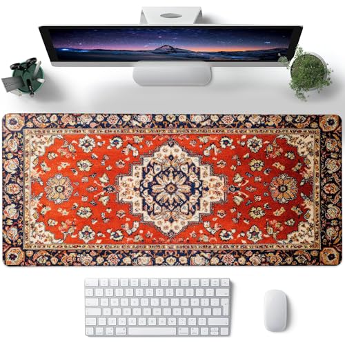 Desk Pad, Vintage Red Boho Rug XL Gaming Mouse Pad with Stitched Edges,Non-Slip Waterproof Rubber Base Large Desk Mat for Keyboard and Mouse 31.5"x11.8" - color: Colour8, size: 31.5" x 11.8"