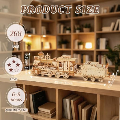 3D Wooden Puzzles for Adults, DIY Steam Train Model Building Kit | 268Pcs Creative Craft & Model Kits for Adults, DIY Assembly Puzzle Desk Decor, Holiday Gift for Xmas, Teens Men 14+ - style: Steam Train