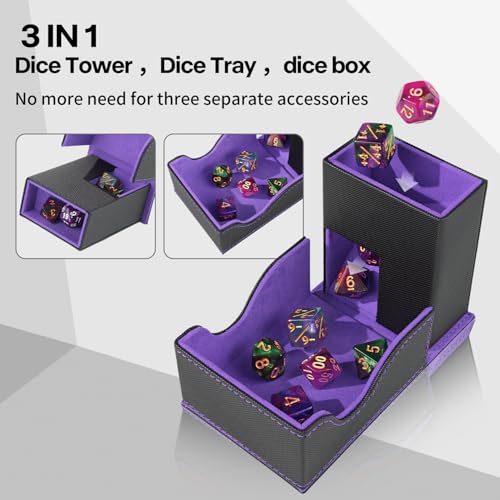 Dice Roller Tower, Premium DND Magnetic Dice Tray, Foldable PU Leather Dice Tower RPG Gifts for Dungeons and Dragons MTG Dm & Player Black/Violet - color: Black/Violet