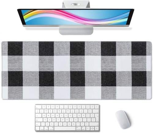 Black Buffalo Plaids Desk Mat Black XL Mouse Pad Large Full Desk Mousepad Gaming Extended Keyboard Mouse Mat Desk Pad for Computer Laptop 31.5''X11.8'' Non-Slip Rubber Base with Stitched Edges - color: Black Buffalo Plaids