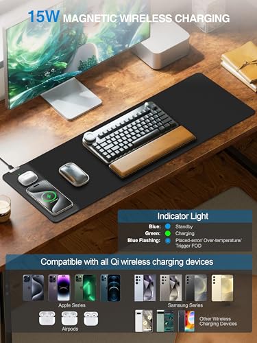 TopMade Mouse Pad with 15W Fast Wireless Charging, 31.5"x11.81" XL Large Gaming Mousepad, Waterproof Desk Pad, Classic Black Computer Desk Mat(Includes 20W PD Power Adapter & 6.56ft Woven Cable) - color: Black-31.5"x11.8"-with Adapter