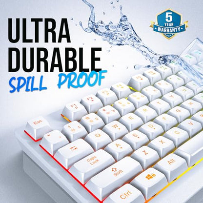 KLIM Chroma White Wireless Keyboard – RGB Backlit, Rechargeable Battery, Wireless Keyboard with Water-Resistant Durable Design, Compatible with PC, Mac, PS4, PS5 - color: White