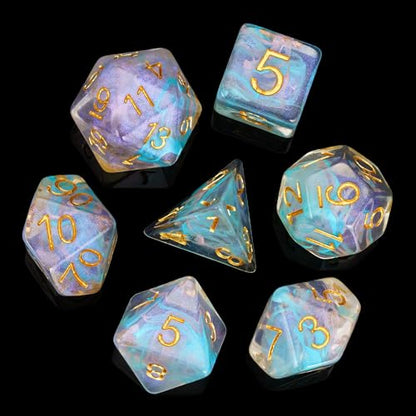 UDIXI 7PCS D&D Polyhedral Dice Set Swirls Glitter DND Dice Set for RPG | Cyan Pink Colors, Dreamy Effect, Velvet Dice Bag Packaging, for Dungeons and Dragons Role Playing Games and Tabletop Games - color: Cyan With Pink