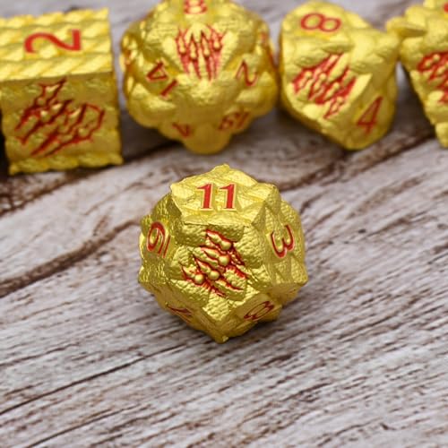 Dragon Scale Metal Dice Set-Dragon Claw,with Gift Metal Box for TTRPG Tabletop Gaming,Dungeon Masters,RPG Adventures(Yellow) - color: Yellow