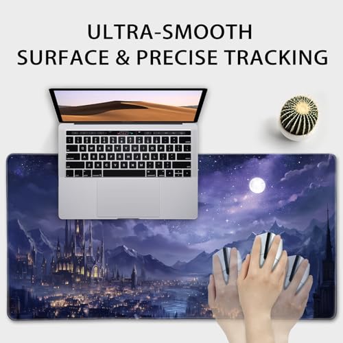 Fantasy Castle Night Large Gaming Mouse Pad Desk Mat 31.5"x15.7" | Extended Mousepad, Non-Slip Rubber Base , Stitched Edges, for Computer/Laptop/Office/Home - color: Fantasy Castle