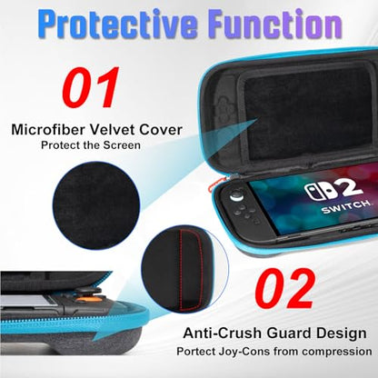 Slim Carrying Case for Nintendo Switch 2 2025, Protective Travel Case with Soft Lining, 12 Game Card Slots, Portable Carry Bag for Switch 2 Console Protection - color: Black Sliver