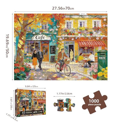 Romantic Cafe Puzzles for Adults 1000 Pieces,27.6x19.7in | Challenging Street Scene Jigsaw Puzzle,No Dust,Recycled Paper,Letters on Back,Stress Relief Gift for Family Games - color: Romantic Cafe