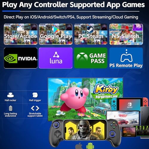 Megadream Mobile Gaming Controller for iPhone/Android - iPad/Tablet - Cloud Game - NS-Switch/PS4 - Turn Your Phone into a Gaming Console - PS5/Xbox Remote Play Streaming, Call of Duty & More, Turbo, Black - color: Black