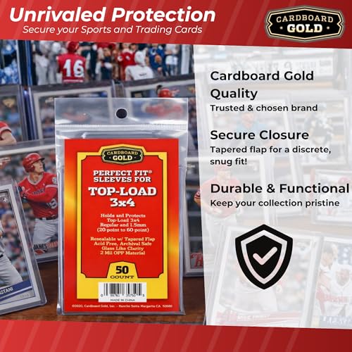 Cardboard Gold Toploader Sleeves - Ultimate Protection Resealable Snug Fit Top Loader Sleeves - Acid Free Archival Safe - Holds Toploaders Securely (20pt-60pt Sleeves, 50 Toploader Sleeves) - size: 50 Toploader Sleeves, style: 20pt-60pt Sleeves