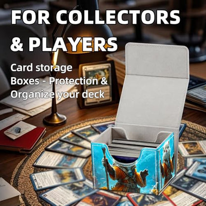 Trading Card Storage Box, Holds 100+ for MTG Cards, PU Leather with Magnetic Closure, Otter Mage with Staff Underwater Durable Deck Box for Magic the Gathering, Trading Card Games - color: Otter Mage with Staff Underwater