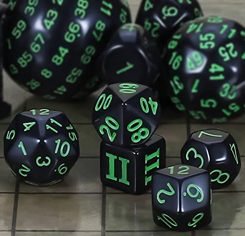 CiaraQ DND Polyhedral Dice Set (15pcs) D4-D100 Game Dice with Dice Bag | Acrylic Role Playing Dice for Dungeons and Dragons MTG Table Games (Black & Green) - color: Black & Green
