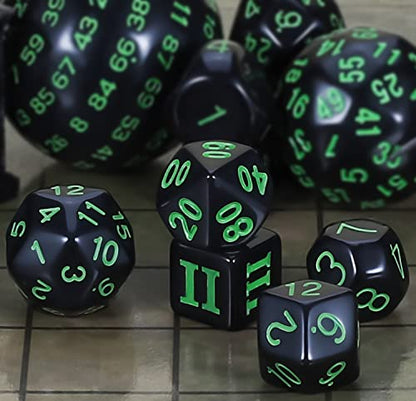 CiaraQ DND Polyhedral Dice Set (15pcs) D4-D100 Game Dice with Dice Bag | Acrylic Role Playing Dice for Dungeons and Dragons MTG Table Games (Black & Green) - color: Black & Green
