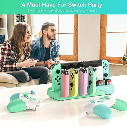 Switch Controller Charging Dock - Animal Crossing & Switch OLED Model Joycons, Charges up to 6 Joycons with Game Card Storage Stand - color: Animal Crossing Edition