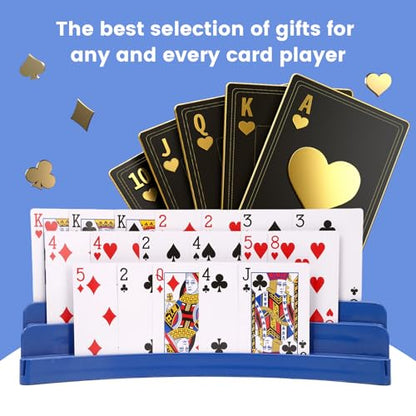 Three-Layer Design Playing Cards Holders，Playing Card Holder for Kids Adults Hands Free Card Holder for Family Card Game Nights Poker Parties - color: Blue-black(4pack)