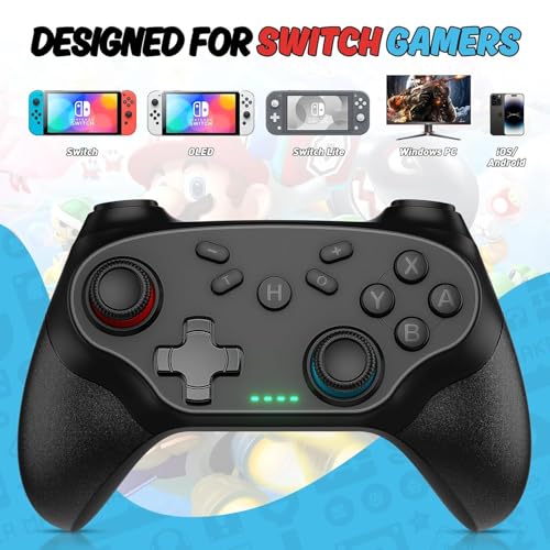 Xexvyrin Wireless Controller for PC， Turbo, Gyro Axis, Dual Vibration(RGB BLACK) (red) - color: Red