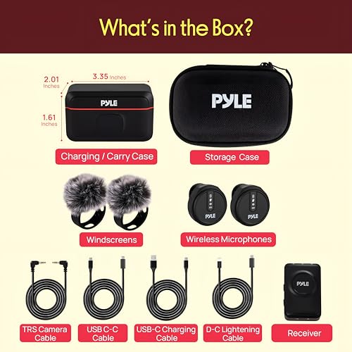 Pyle Wireless Lavalier Microphone System | Noise-Canceling Clip-On Lapel Mic with Magnetic Mount, 7H Battery, 360° Omnidirectional Audio, Charging Case | DSLR, iOS & Android for Vlogging, Podcasting - style: TRS AUX / USB-C