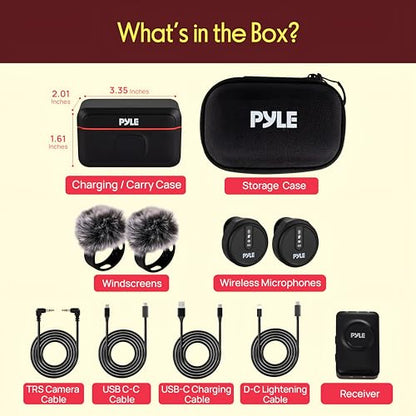Pyle Wireless Lavalier Microphone System | Noise-Canceling Clip-On Lapel Mic with Magnetic Mount, 7H Battery, 360° Omnidirectional Audio, Charging Case | DSLR, iOS & Android for Vlogging, Podcasting - style: TRS AUX / USB-C